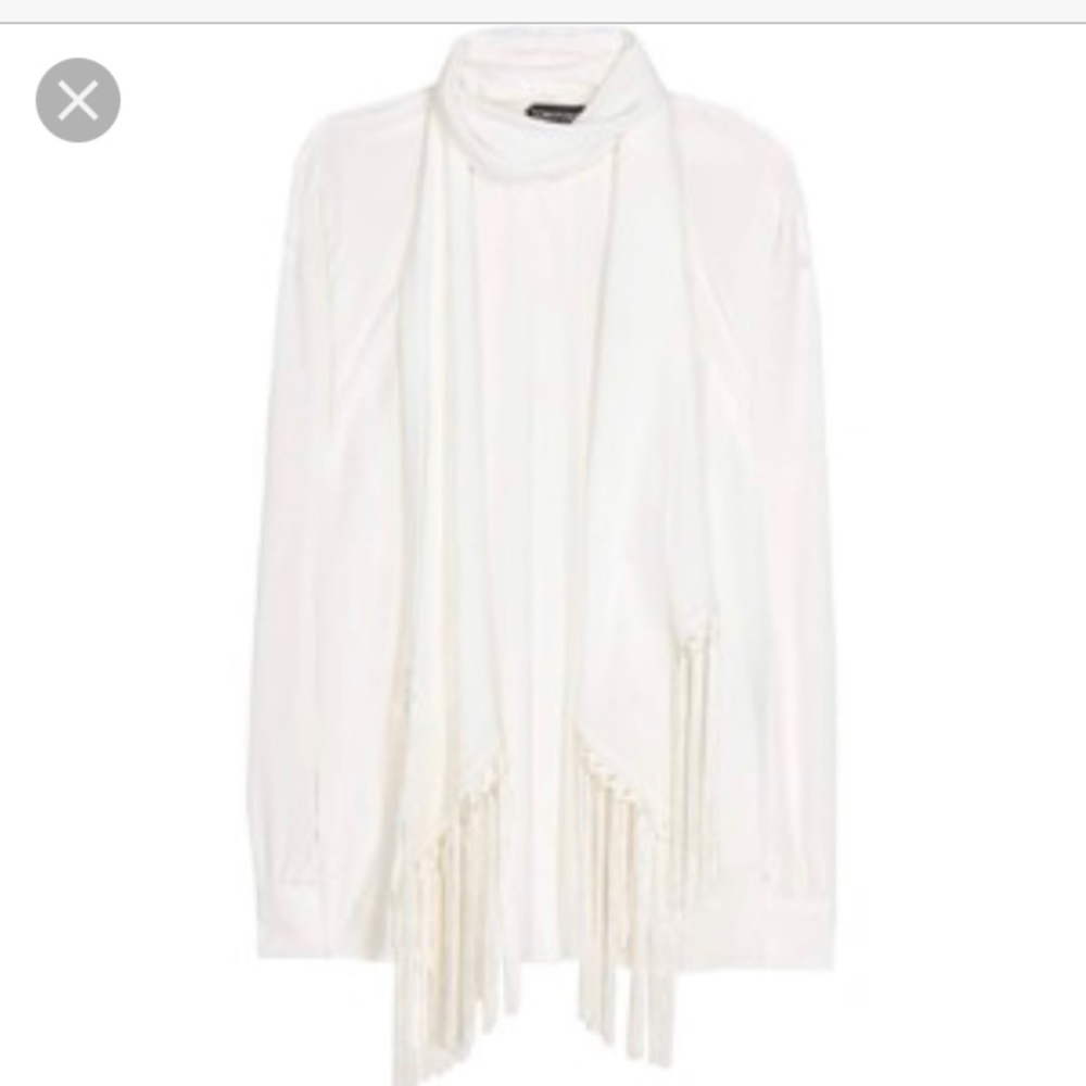 TOM FORD
Long-Sleeve Blouse W/Attached Scarf, Chalk